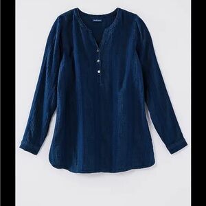 J Jill pure Jill 3/4 sleeve indigo cotton blouse top textured tunic small blue